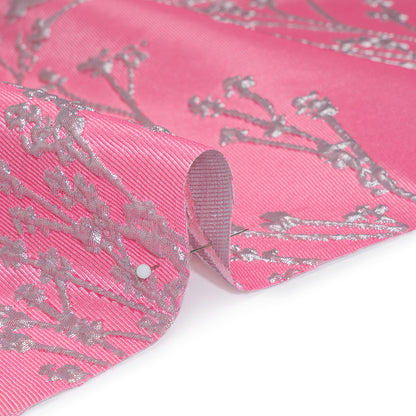 Metallic Brocade - Bubblegum Pink and Silver Flowering Branches