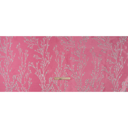 Metallic Brocade - Bubblegum Pink and Silver Flowering Branches