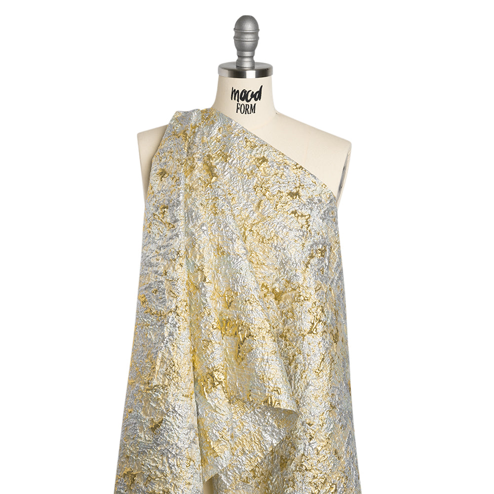 Metallic Brocade - Silver and Gold Abstract Sponge Texture - Drape