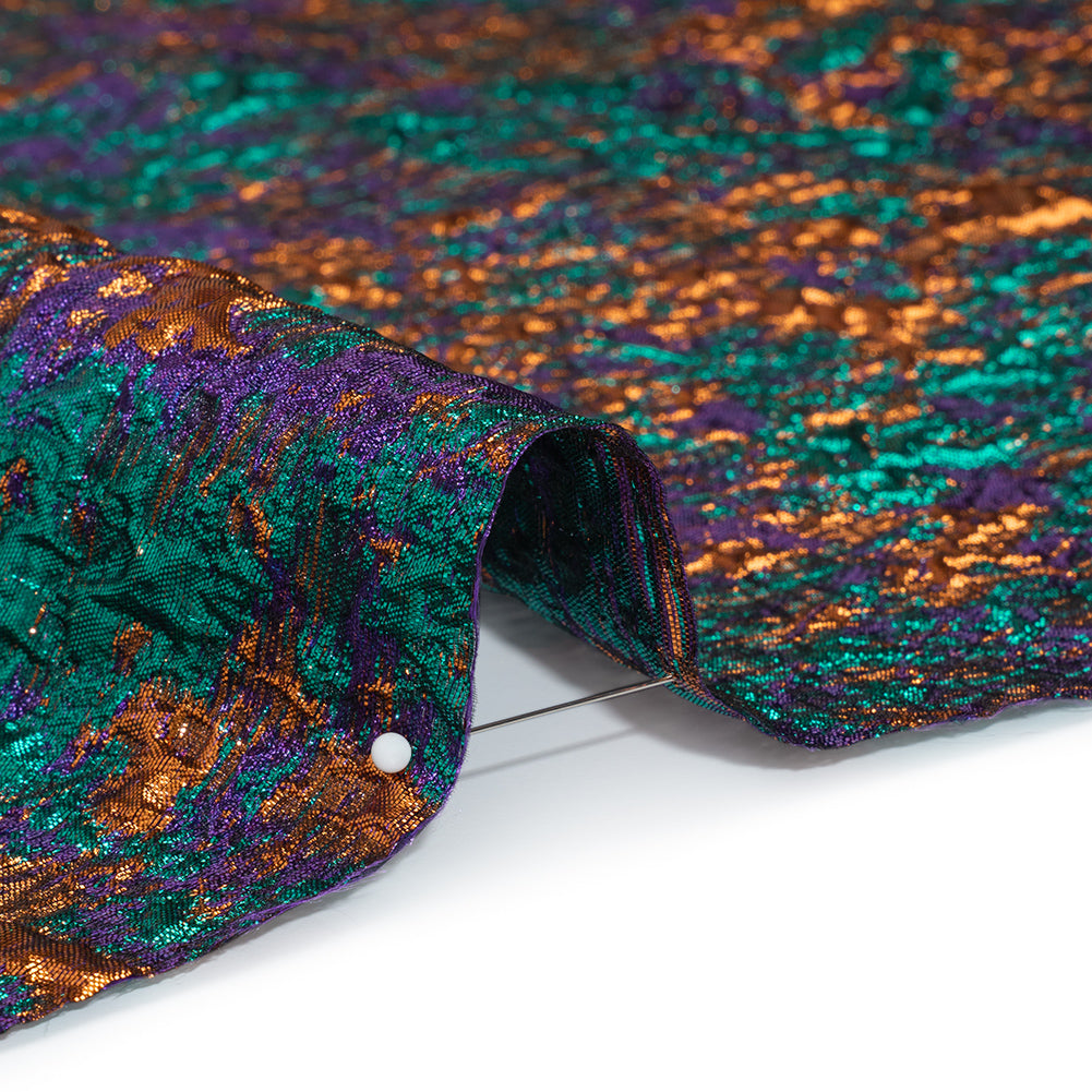 Metallic Brocade - Orange, Eggplant Purple and Teal Abstract Sponge Texture - Detail