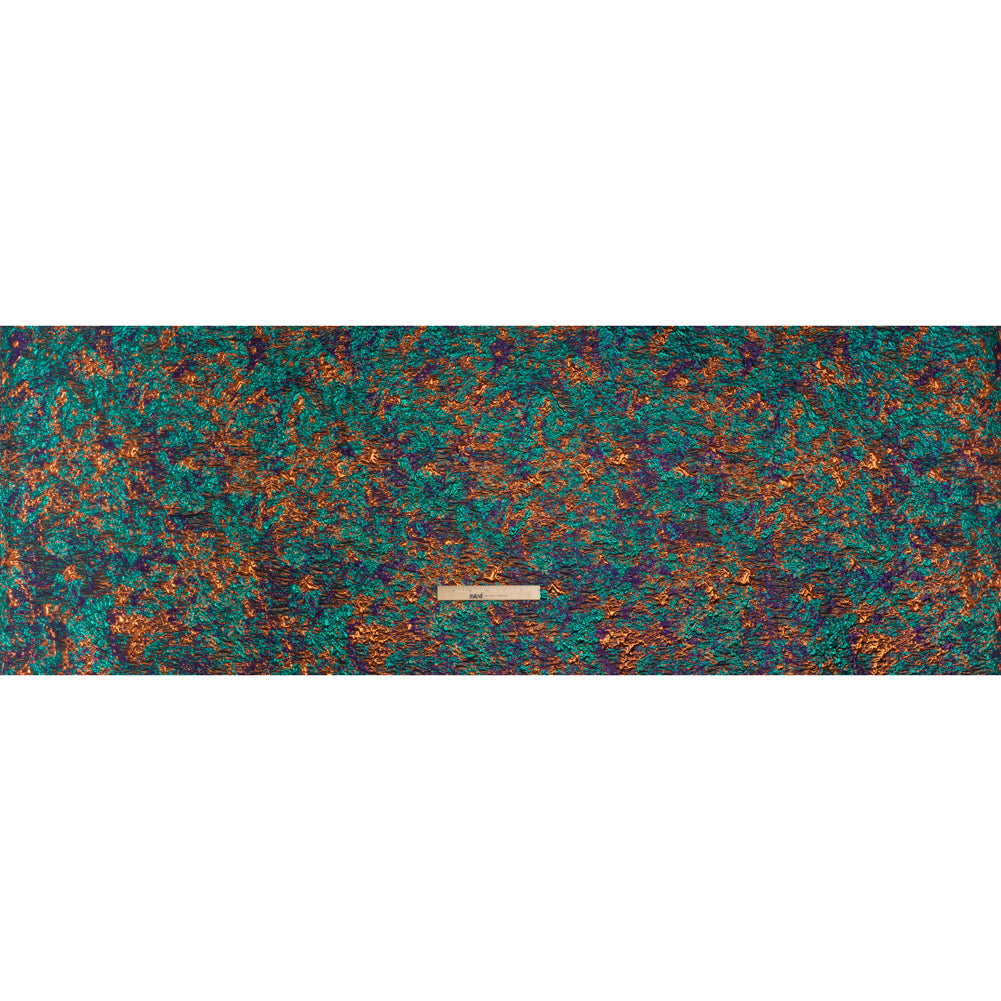 Metallic Brocade - Orange, Eggplant Purple and Teal Abstract Sponge Texture - Full