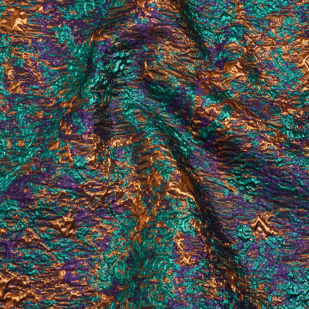Metallic Brocade - Orange, Eggplant Purple and Teal Abstract Sponge Texture
