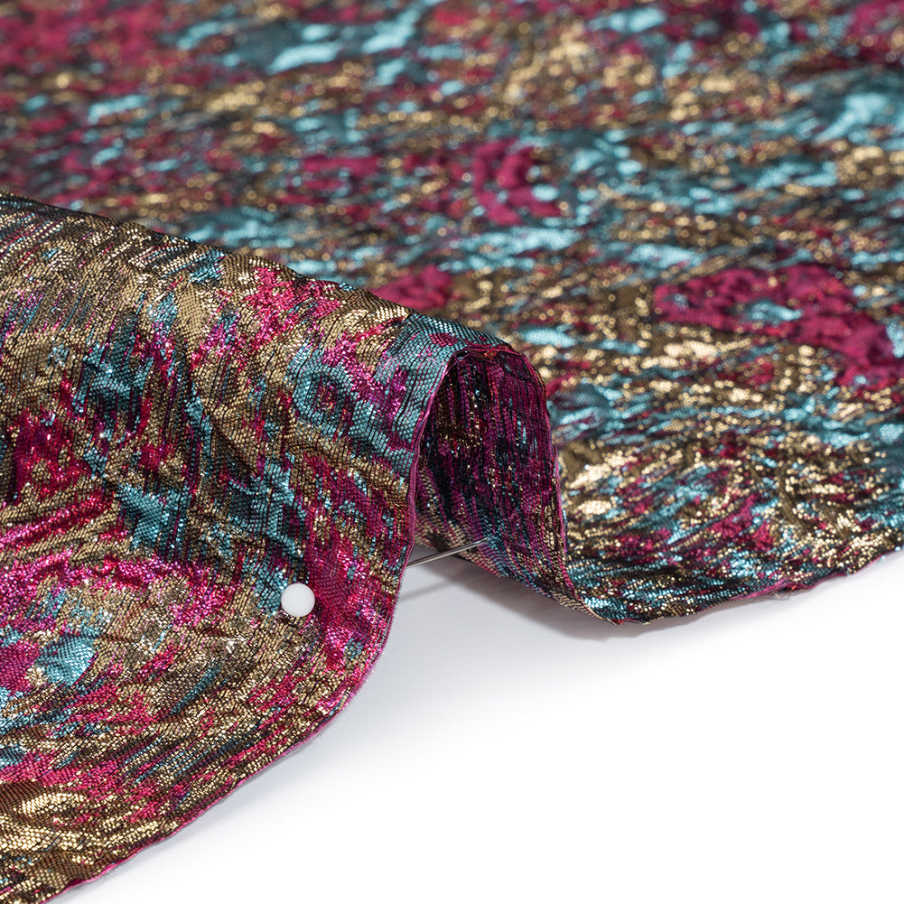Metallic Brocade - Hot Pink, Sky Blue and Gold Abstract Sponge Texture - Detail