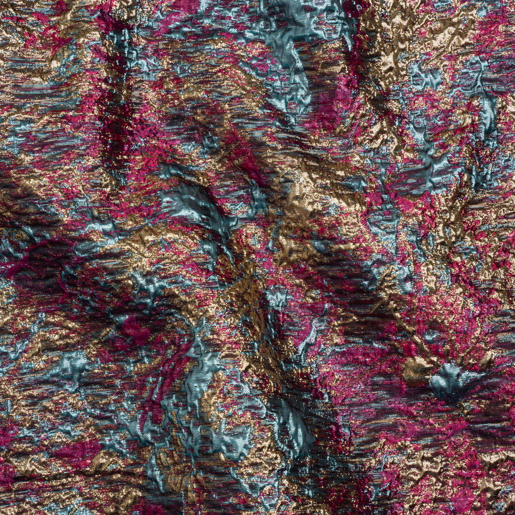Metallic Brocade - Hot Pink, Sky Blue and Gold Abstract Sponge Texture