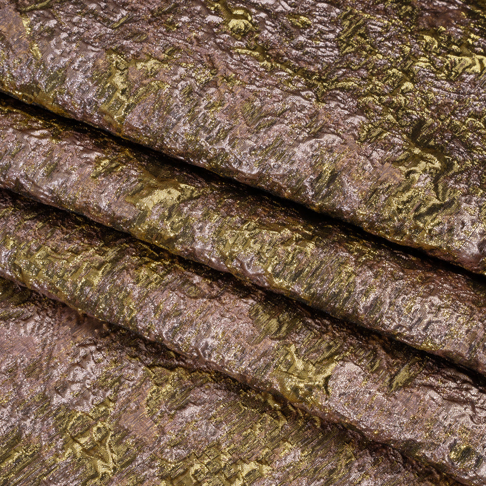 Metallic Brocade - Orchid Pink and Bright Gold Abstract Sponge Texture