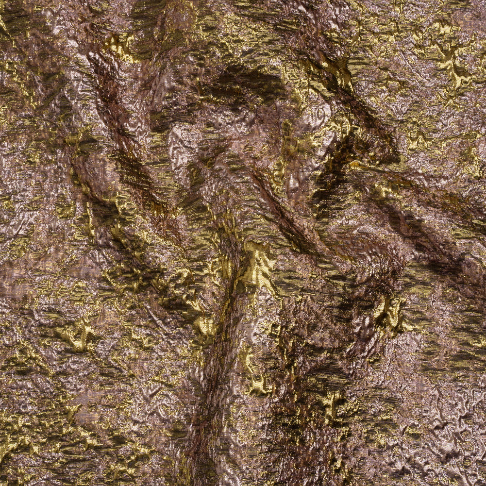 Metallic Brocade - Orchid Pink and Bright Gold Abstract Sponge Texture