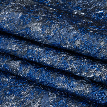 Metallic Brocade - Royal, Steel and Sky Blue Abstract Sponge Texture