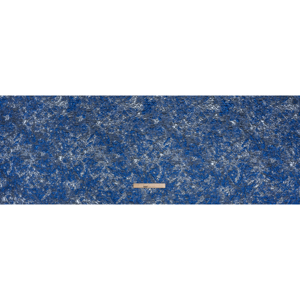 Metallic Brocade - Royal, Steel and Sky Blue Abstract Sponge Texture - Full