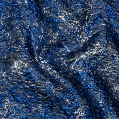 Metallic Brocade - Royal, Steel and Sky Blue Abstract Sponge Texture