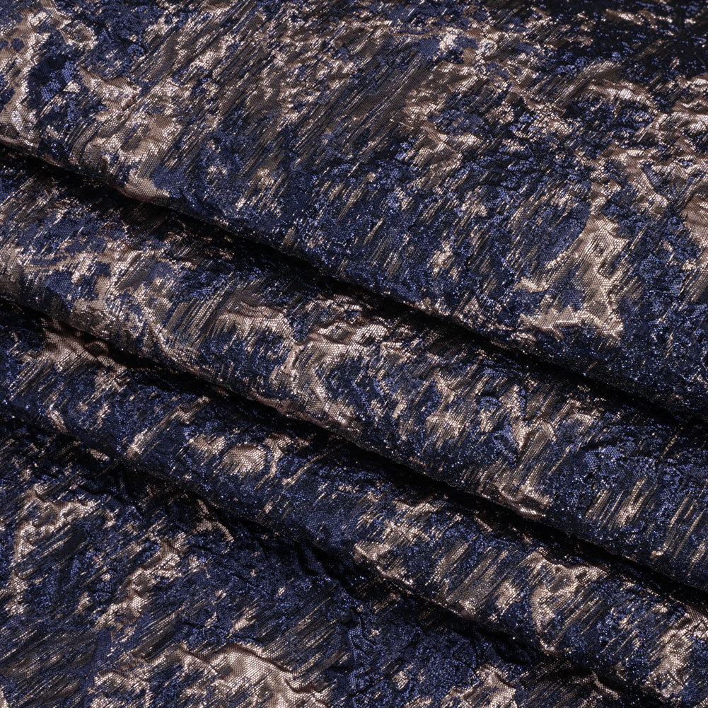Metallic Brocade - Navy and Rose Gold Abstract Sponge Texture