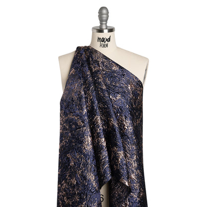 Metallic Brocade - Navy and Rose Gold Abstract Sponge Texture