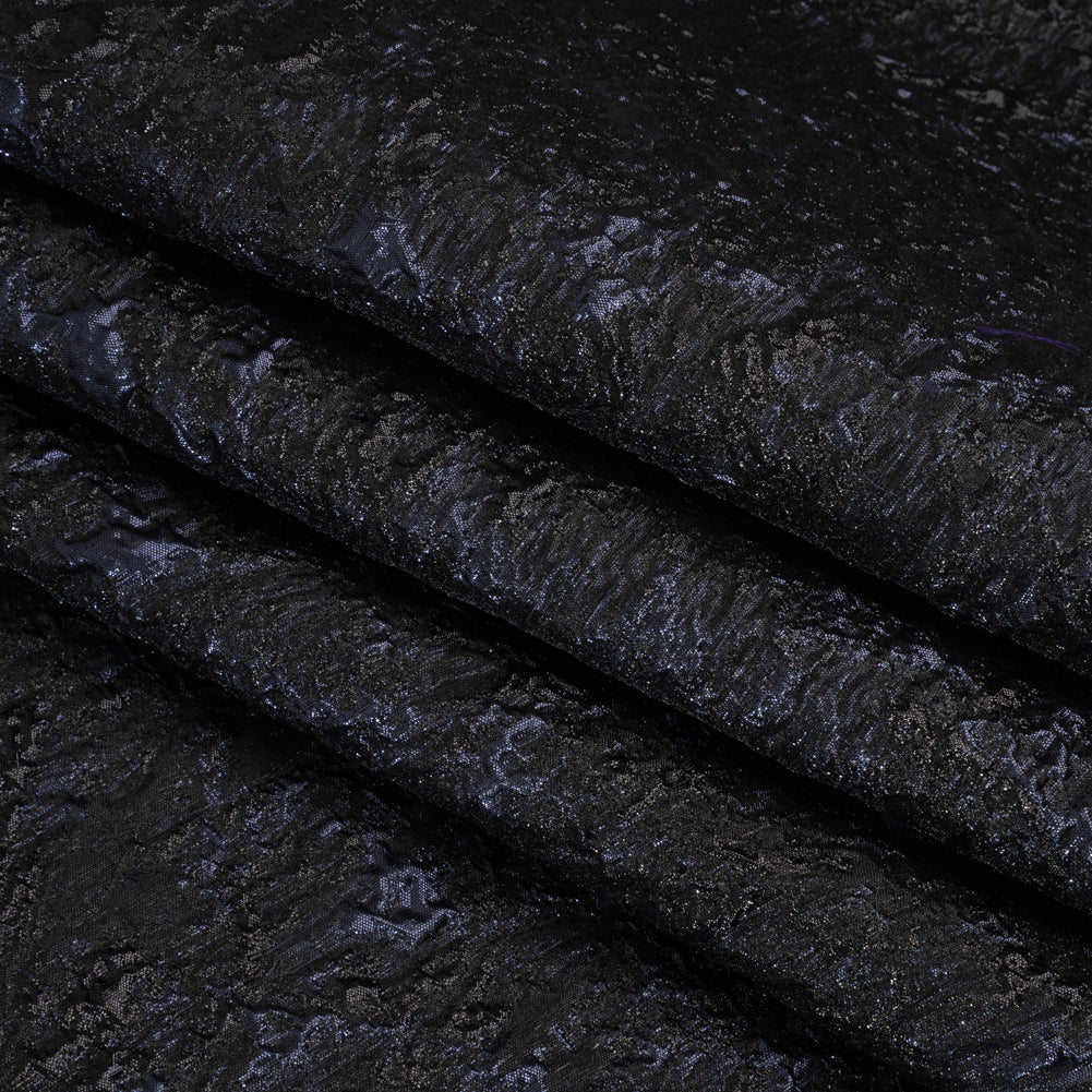 Metallic Brocade - Black and Navy Abstract Sponge Texture