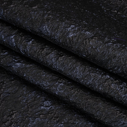 Metallic Brocade - Black and Navy Abstract Sponge Texture