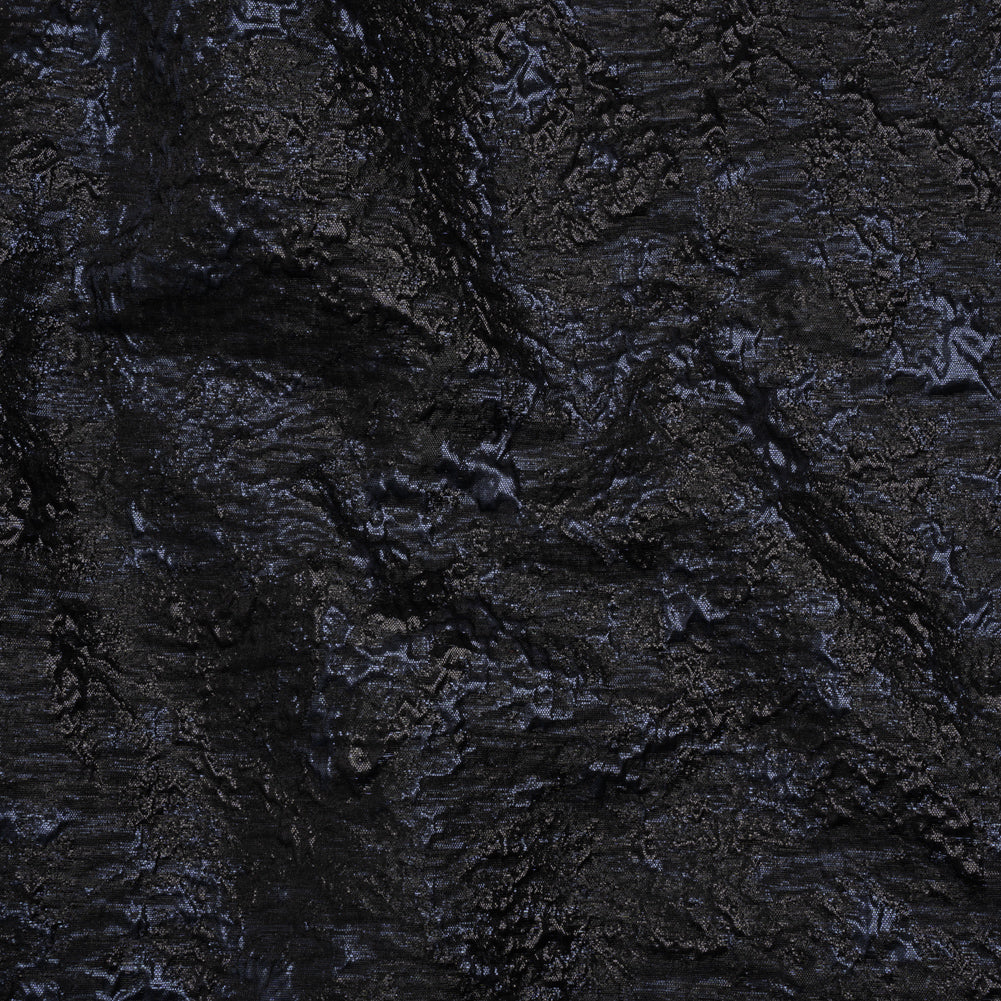 Metallic Brocade - Black and Navy Abstract Sponge Texture