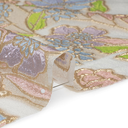 Metallic Burnout Brocade - Baby Pink, Sky Blue and Gold Festive Florals