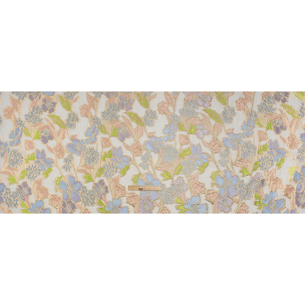 Metallic Burnout Brocade - Baby Pink, Sky Blue and Gold Festive Florals - Full