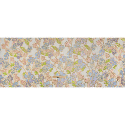 Metallic Burnout Brocade - Baby Pink, Sky Blue and Gold Festive Florals