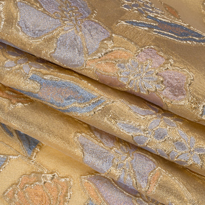 Metallic Burnout Brocade - Gold, Lilac and Country Blue Festive Florals
