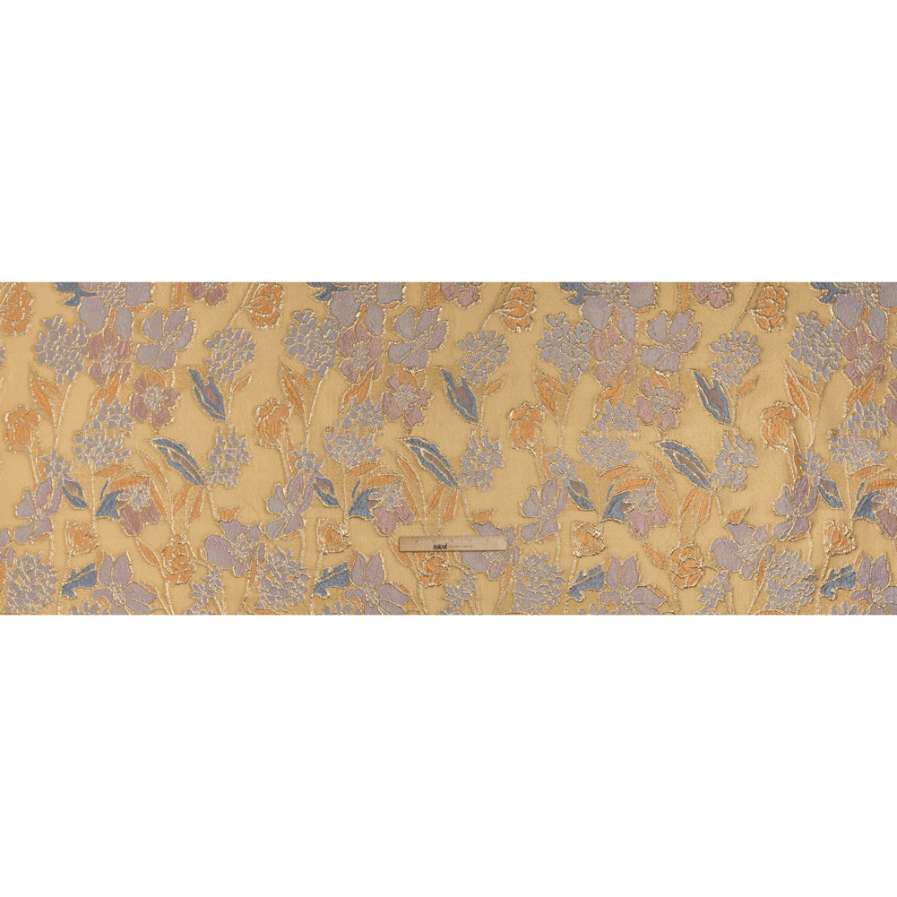 Metallic Burnout Brocade - Gold, Lilac and Country Blue Festive Florals - Full