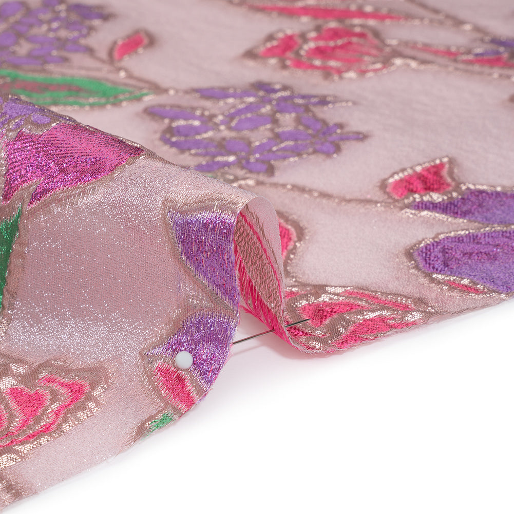 Metallic Burnout Brocade - Purple, Pink and Rose Gold Festive Florals
