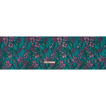 Metallic Burnout Brocade - Dark Teal, Pink and Black Festive Florals