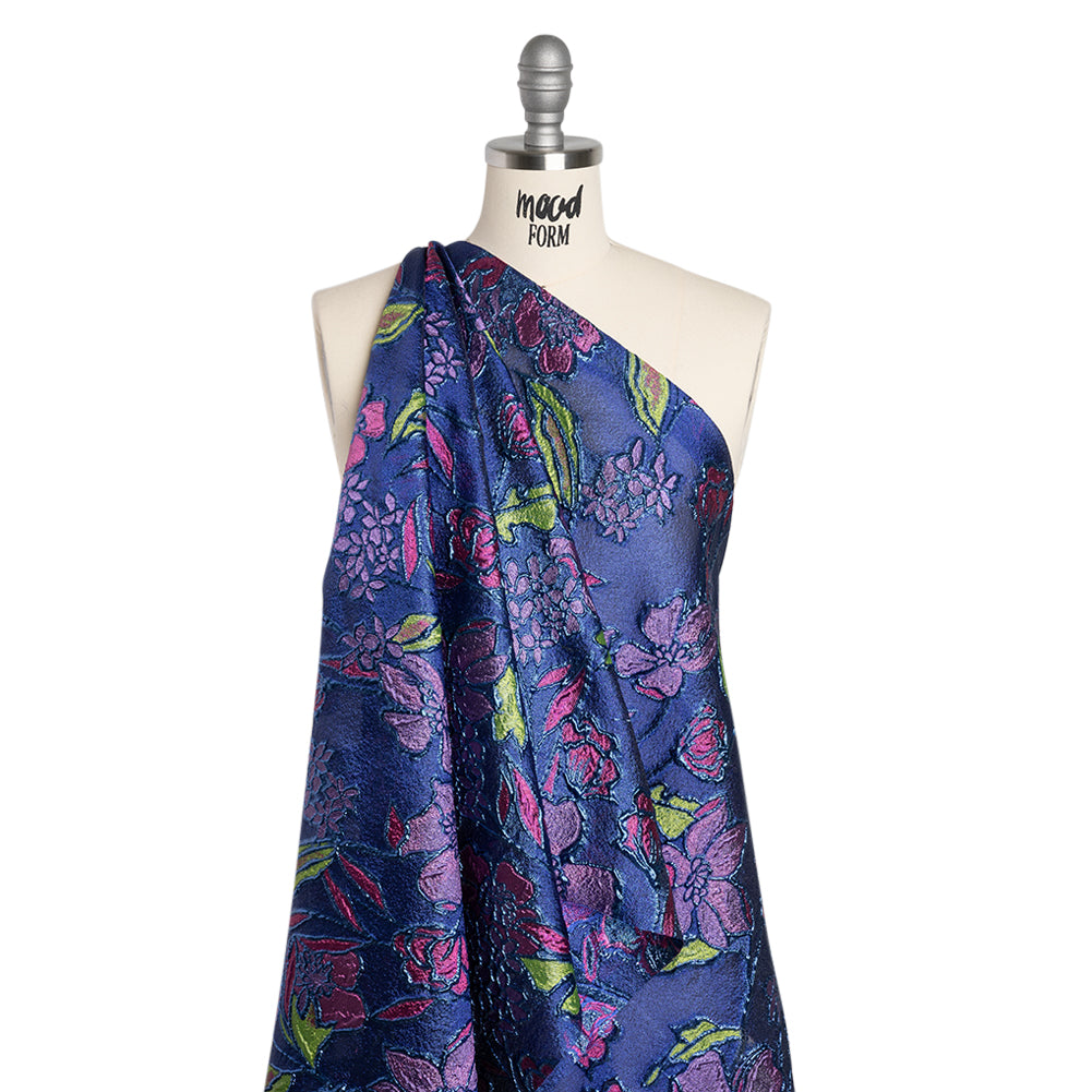 Metallic Burnout Brocade - Pink, Purple and Royal Blue Festive Florals - Drape