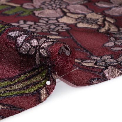 Metallic Burnout Brocade - Burgundy, Peachy Beige and Navy Festive Florals