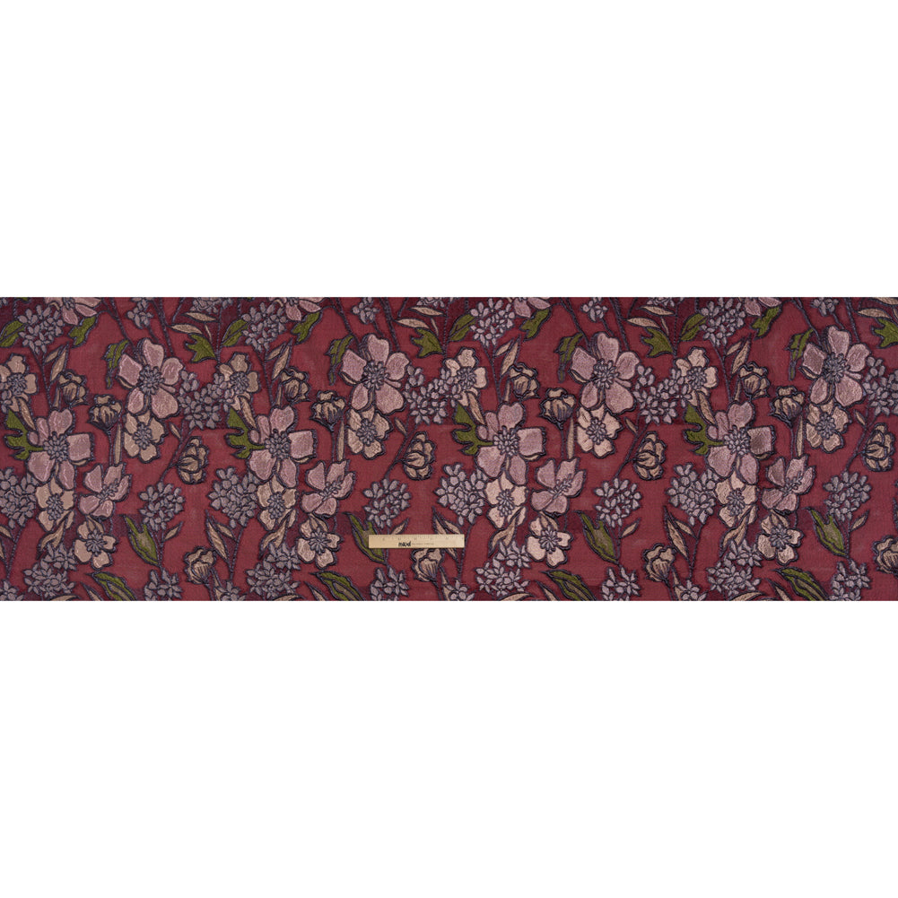 Metallic Burnout Brocade - Burgundy, Peachy Beige and Navy Festive Florals