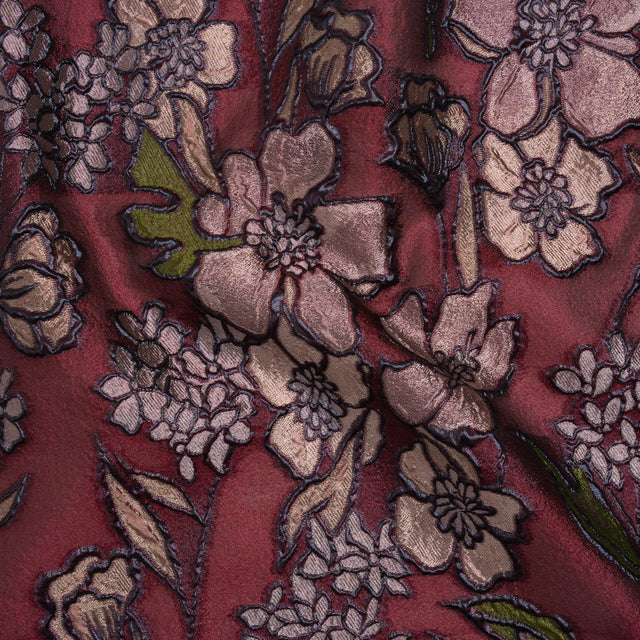 Metallic Burnout Brocade - Burgundy, Peachy Beige and Navy Festive Florals