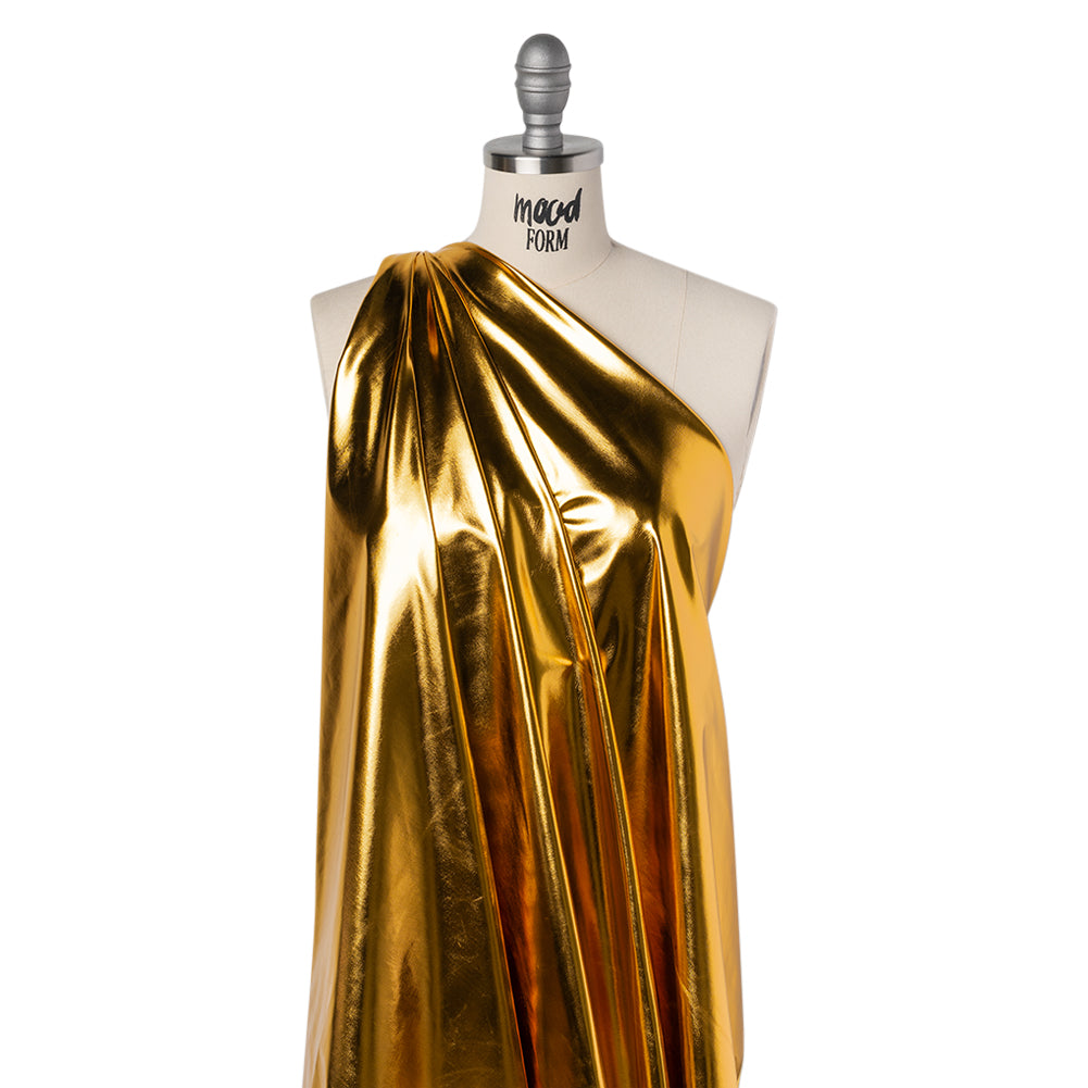 Foiled Faux Leather Stretch Knit - Gold with Yellow Backing - Alison Collection - Folded