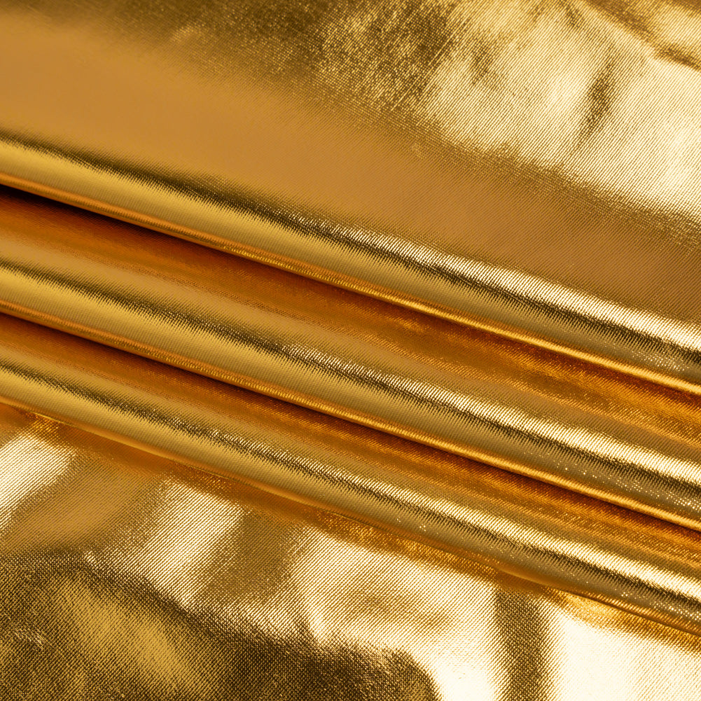 Foiled Faux Leather Stretch Knit - Gold with Yellow Backing - Alison Collection - Detail