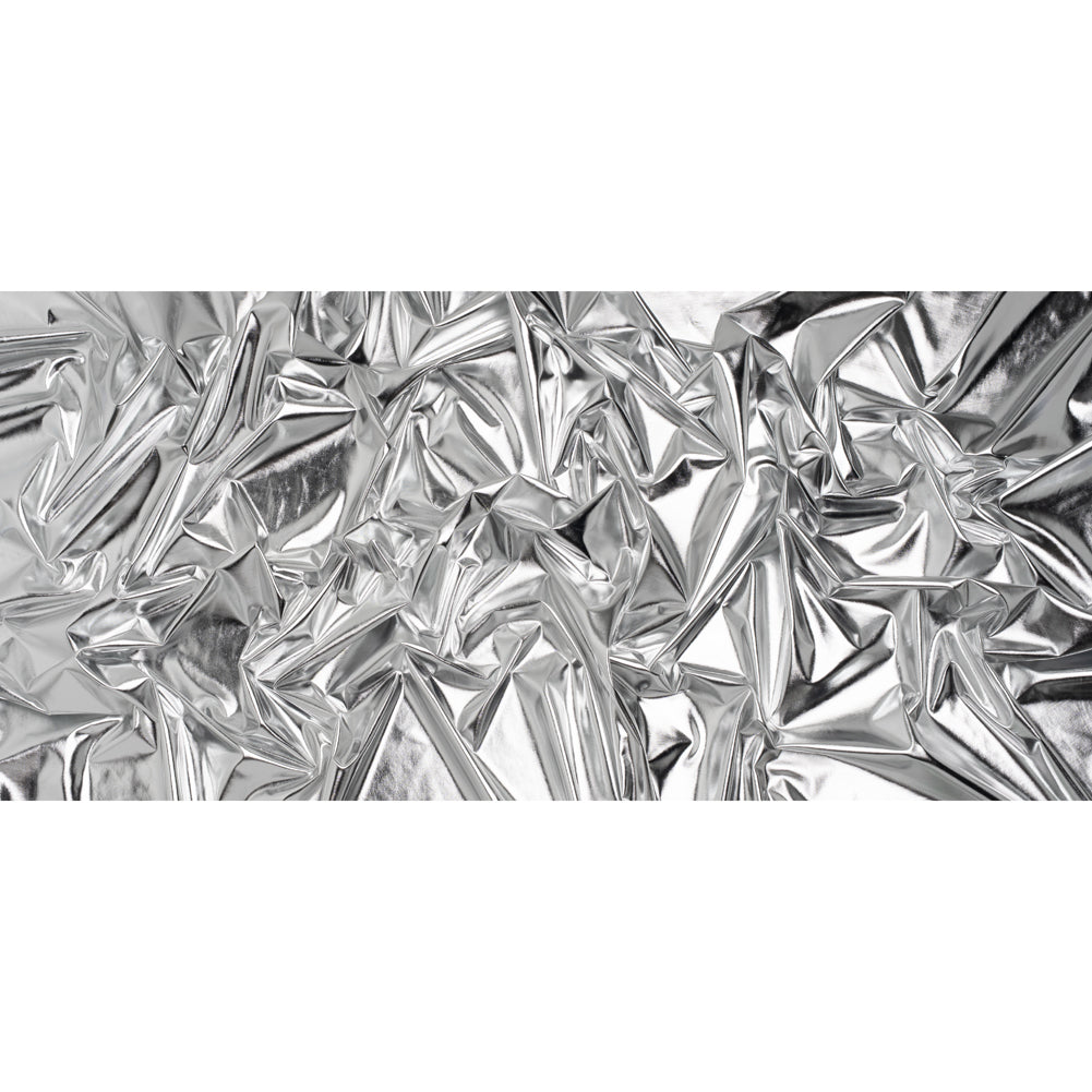 Foiled Faux Leather Stretch Knit - Silver with White Backing - Alison Collection