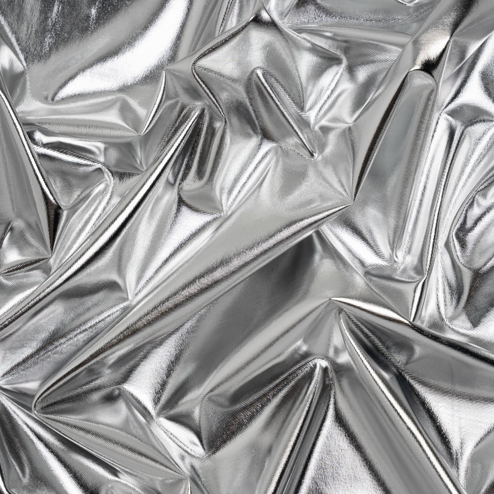 Foiled Faux Leather Stretch Knit - Silver with White Backing - Alison Collection