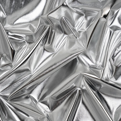 Foiled Faux Leather Stretch Knit - Silver with White Backing - Alison Collection