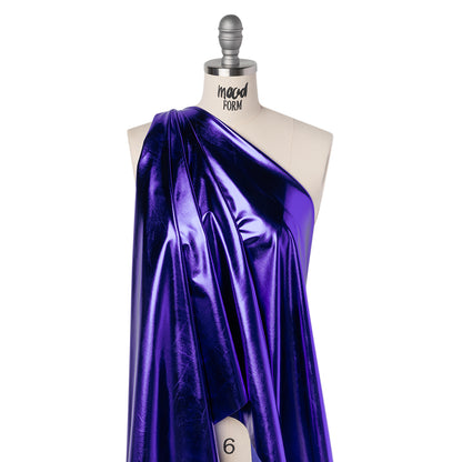 Foiled Faux Leather Stretch Knit - Royal Blue - Alison Collection Folded