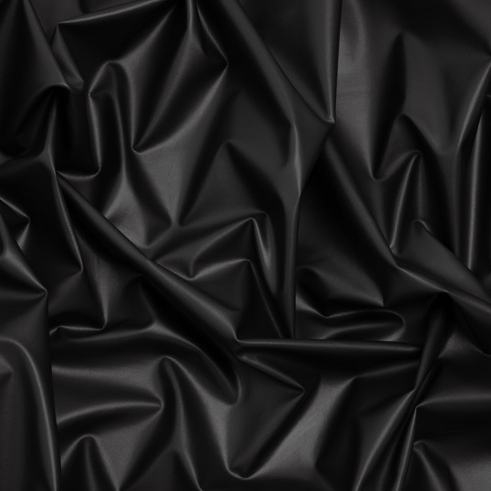 Foiled Faux Leather Stretch Knit - Matte Black - Alison Collection - Drape