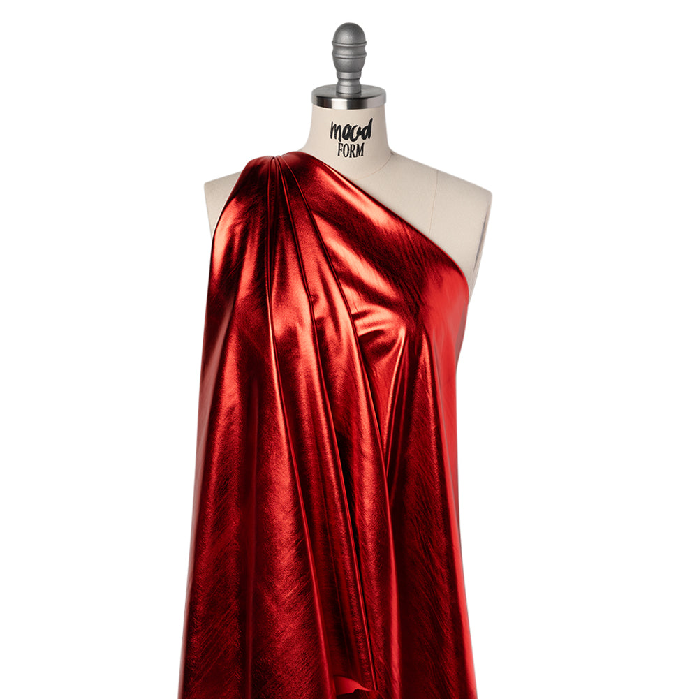 Knit Faux Leather with PET Anodized Aluminum Film - Red - Elizabeth Collection - Folded