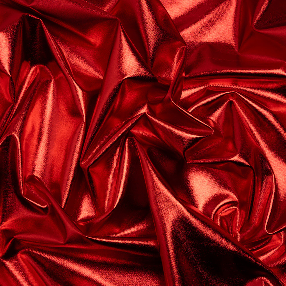 Knit Faux Leather with PET Anodized Aluminum Film - Red - Elizabeth Collection - Drape