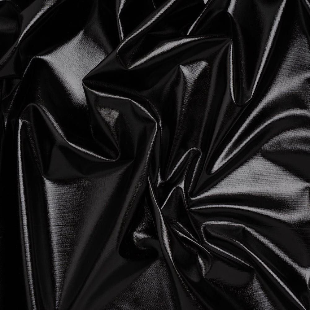 Knit Faux Leather with PET Anodized Aluminum Film - Black - Elizabeth Collection - Drape