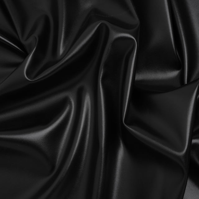 Stretch Faux Leather with Suede-Like Brushed Backing - Black - Jodi Collection Drape