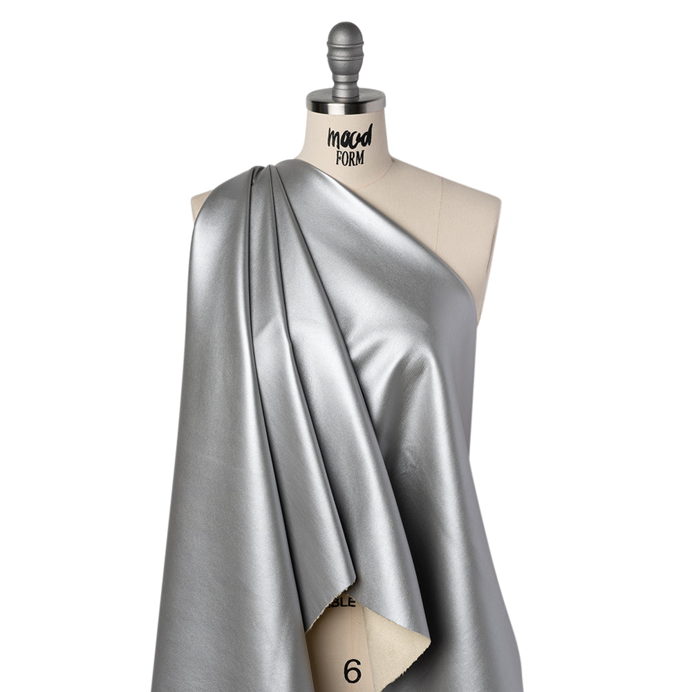 Stretch Faux Leather with Suede-Like Brushed Backing - Metallic Silver - Jodi Collection Folded