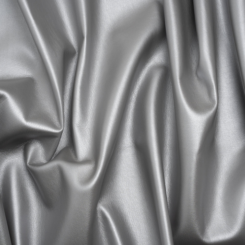 Stretch Faux Leather with Suede-Like Brushed Backing - Metallic Silver - Jodi Collection Drape