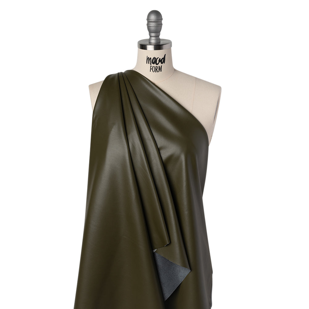 Stretch Faux Leather with Suede-Like Brushed Backing - Olive Green - Jodi Collection - Folded