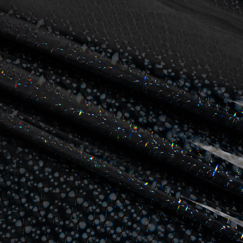 Holographic 3D Faux Patent Leather - Black Bubble Dots - Detail