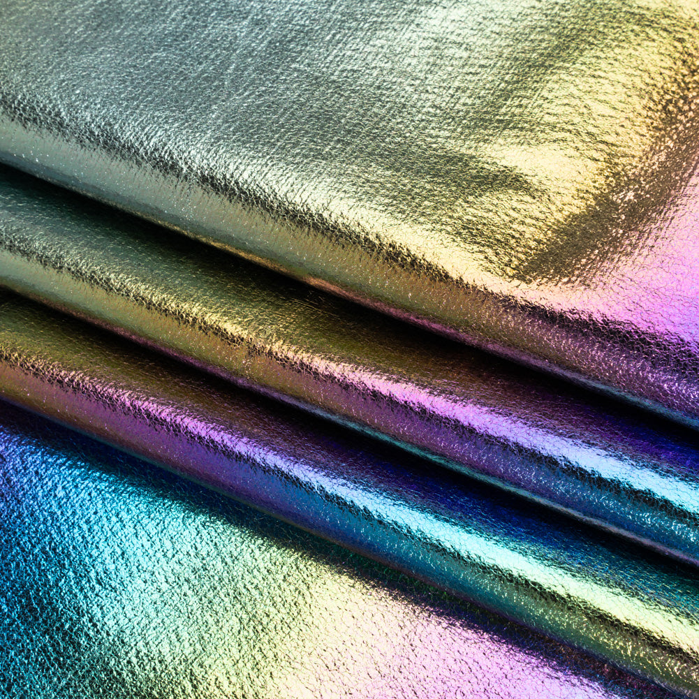 Crinkled Metallic Faux Leather - Bright Rainbow Ombre - Adriana Collection - Detail