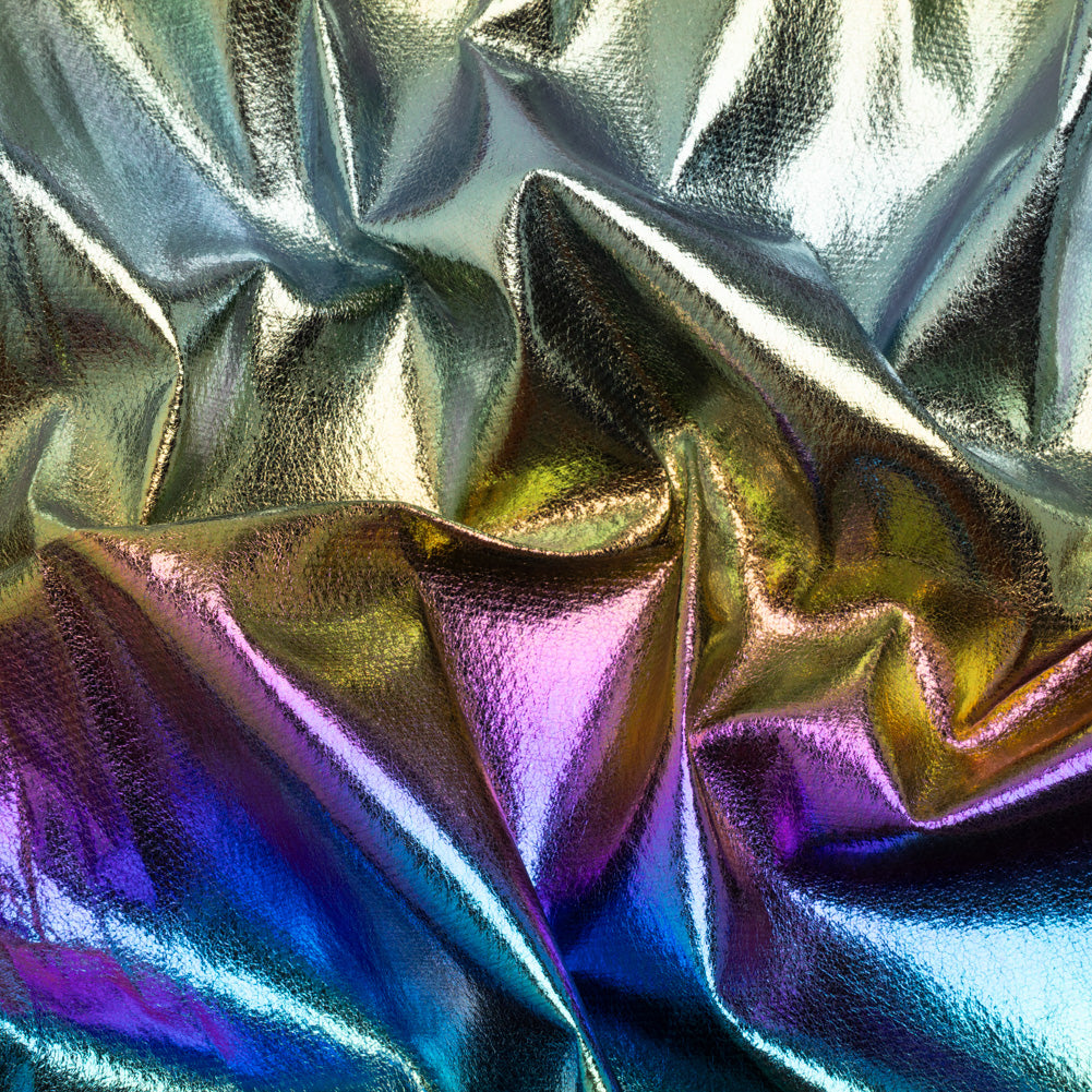 Crinkled Metallic Faux Leather - Bright Rainbow Ombre - Adriana Collection - Drape