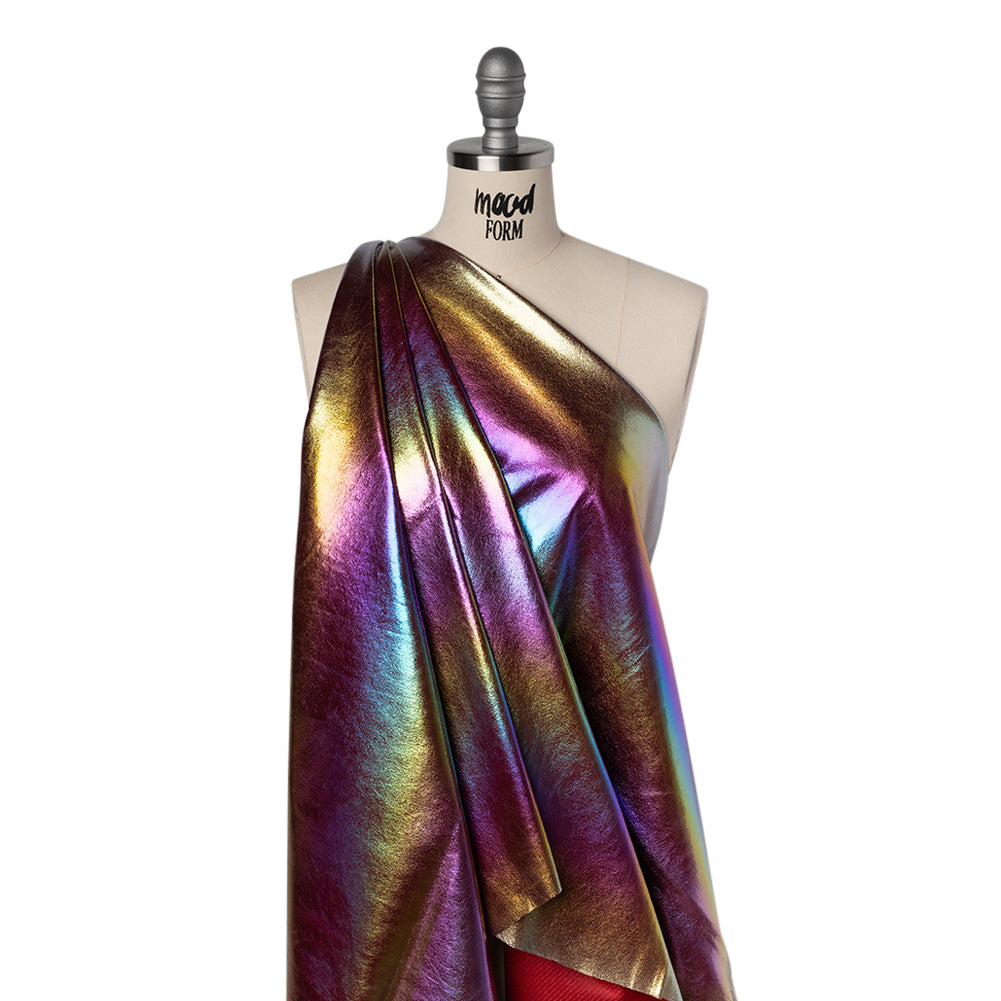 Crinkled Metallic Faux Leather - Silver, Yellow and Fuchsia Ombre - Adriana Collection - Folded