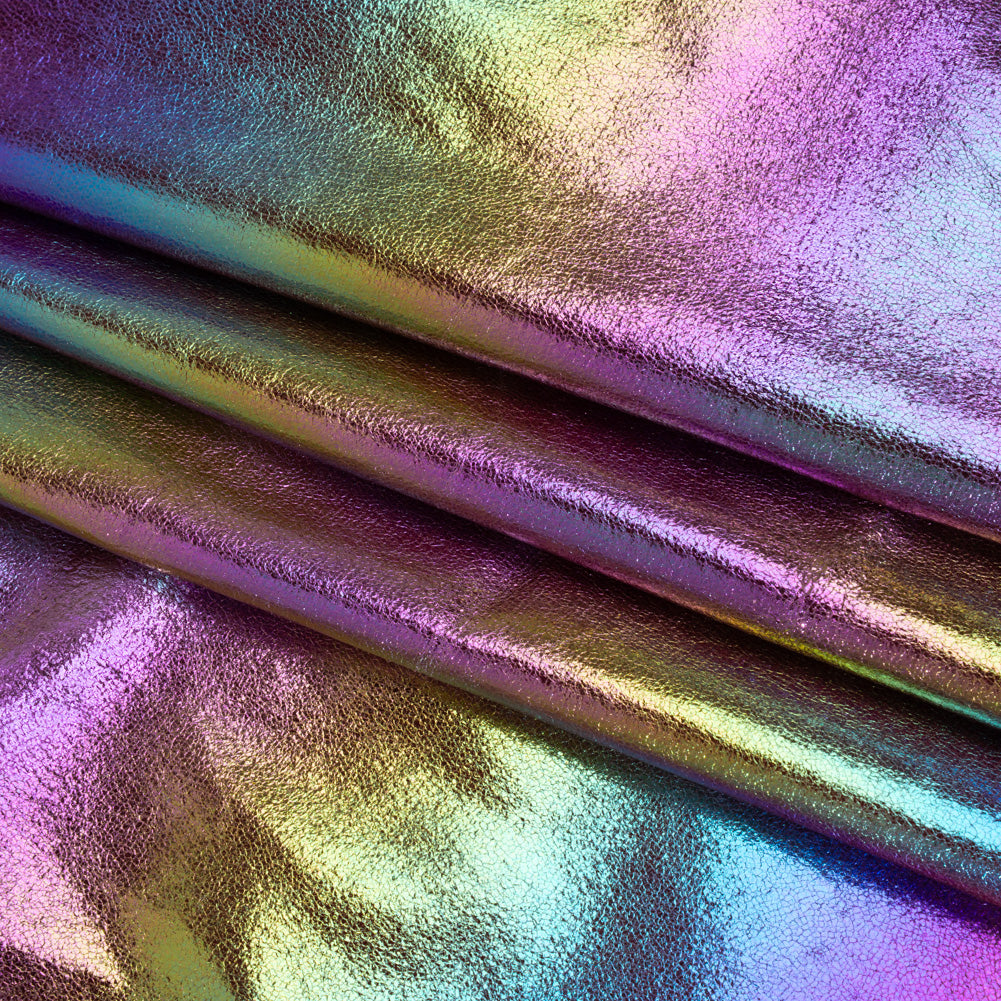 Crinkled Metallic Faux Leather - Silver, Yellow and Fuchsia Ombre - Adriana Collection - Detail