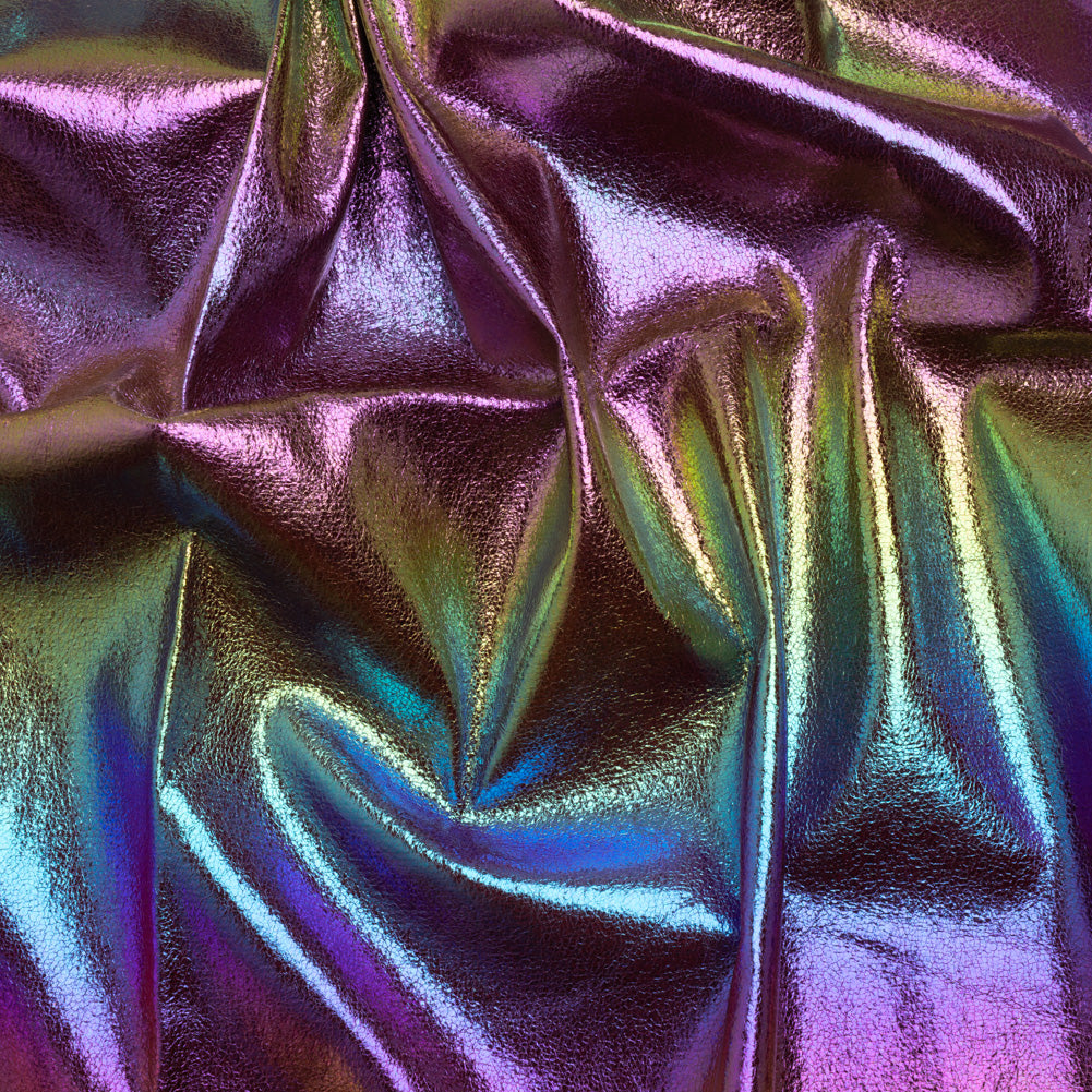 Crinkled Metallic Faux Leather - Silver, Yellow and Fuchsia Ombre - Adriana Collection - Drape