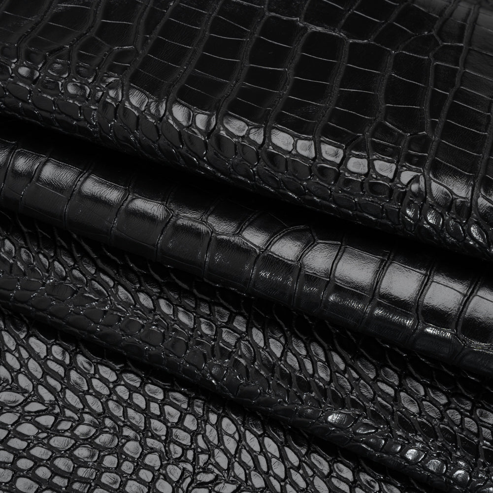 Crocodile Faux Leather Vinyl - Black - Kristin Collection - Detail